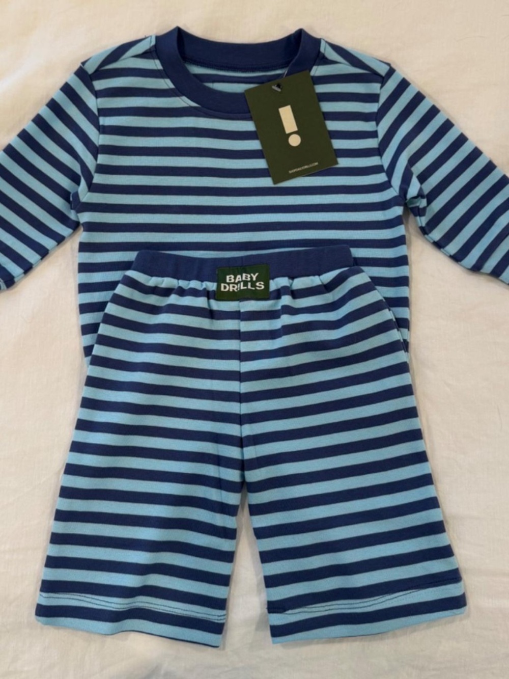 Daily Drills Baby Drills Stripe Set- Malibu + Navy with Navy Binding-6-12 months